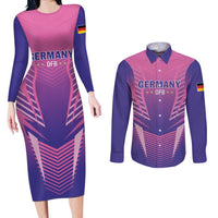 Personalized Germany 2024 Football Couples Matching Long Sleeve Bodycon Dress and Long Sleeve Button Shirt DFB Team Pink Version - Wonder Print Shop