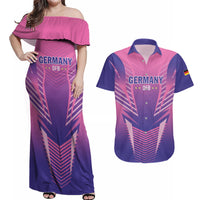 Personalized Germany 2024 Football Couples Matching Off Shoulder Maxi Dress and Hawaiian Shirt DFB Team Pink Version - Wonder Print Shop