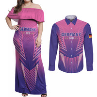 Personalized Germany 2024 Football Couples Matching Off Shoulder Maxi Dress and Long Sleeve Button Shirt DFB Team Pink Version - Wonder Print Shop