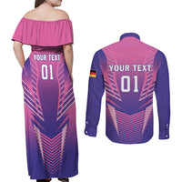 Personalized Germany 2024 Football Couples Matching Off Shoulder Maxi Dress and Long Sleeve Button Shirt DFB Team Pink Version - Wonder Print Shop