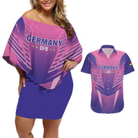 Personalized Germany 2024 Football Couples Matching Off Shoulder Short Dress and Hawaiian Shirt DFB Team Pink Version - Wonder Print Shop