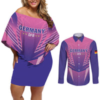 Personalized Germany 2024 Football Couples Matching Off Shoulder Short Dress and Long Sleeve Button Shirt DFB Team Pink Version - Wonder Print Shop