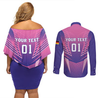 Personalized Germany 2024 Football Couples Matching Off Shoulder Short Dress and Long Sleeve Button Shirt DFB Team Pink Version - Wonder Print Shop