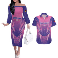 Personalized Germany 2024 Football Couples Matching Off The Shoulder Long Sleeve Dress and Hawaiian Shirt DFB Team Pink Version - Wonder Print Shop