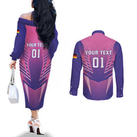 Personalized Germany 2024 Football Couples Matching Off The Shoulder Long Sleeve Dress and Long Sleeve Button Shirt DFB Team Pink Version
