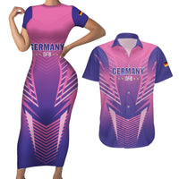 Personalized Germany 2024 Football Couples Matching Short Sleeve Bodycon Dress and Hawaiian Shirt DFB Team Pink Version - Wonder Print Shop