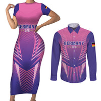 Personalized Germany 2024 Football Couples Matching Short Sleeve Bodycon Dress and Long Sleeve Button Shirt DFB Team Pink Version - Wonder Print Shop