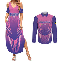 Personalized Germany 2024 Football Couples Matching Summer Maxi Dress and Long Sleeve Button Shirt DFB Team Pink Version - Wonder Print Shop