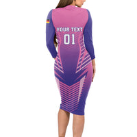 Personalized Germany 2024 Football Long Sleeve Bodycon Dress DFB Team Pink Version - Wonder Print Shop