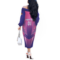 Personalized Germany 2024 Football Off The Shoulder Long Sleeve Dress DFB Team Pink Version - Wonder Print Shop