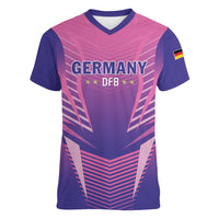 Personalized Germany 2024 Football Women V-Neck T-Shirt DFB Team Pink Version - Wonder Print Shop