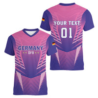 Personalized Germany 2024 Football Women V-Neck T-Shirt DFB Team Pink Version - Wonder Print Shop