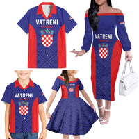 Personalized Croatia 2024 Football Family Matching Off The Shoulder Long Sleeve Dress and Hawaiian Shirt Hrvatska Vatreni - Wonder Print Shop