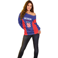 Personalized Croatia 2024 Football Off Shoulder Sweater Hrvatska Vatreni - Wonder Print Shop