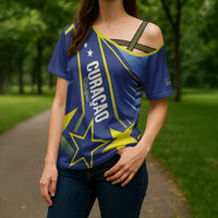 Personalized Country of Curacao Cross Shoulder Shirt Proud of Our Flag