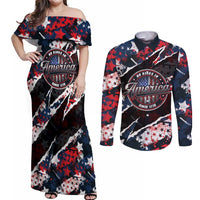 No Kings In America Since 1776 Couples Matching Off Shoulder Maxi Dress and Long Sleeve Button Shirt Grunge Style - Wonder Print Shop