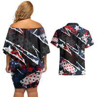 No Kings In America Since 1776 Couples Matching Off Shoulder Short Dress and Hawaiian Shirt Grunge Style - Wonder Print Shop