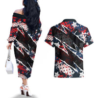 No Kings In America Since 1776 Couples Matching Off The Shoulder Long Sleeve Dress and Hawaiian Shirt Grunge Style - Wonder Print Shop