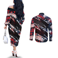 No Kings In America Since 1776 Couples Matching Off The Shoulder Long Sleeve Dress and Long Sleeve Button Shirt Grunge Style - Wonder Print Shop