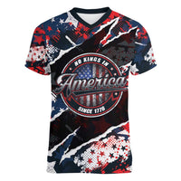No Kings In America Since 1776 Women V-Neck T-Shirt Grunge Style - Wonder Print Shop