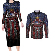 No Kings In America Since 1777 Couples Matching Long Sleeve Bodycon Dress and Long Sleeve Button Shirt Retro Vibe - Wonder Print Shop