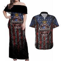 No Kings In America Since 1777 Couples Matching Off Shoulder Maxi Dress and Hawaiian Shirt Retro Vibe - Wonder Print Shop
