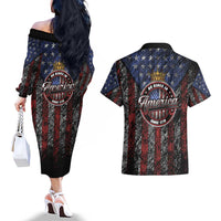 No Kings In America Since 1777 Couples Matching Off The Shoulder Long Sleeve Dress and Hawaiian Shirt Retro Vibe - Wonder Print Shop