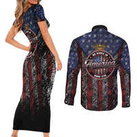 No Kings In America Since 1777 Couples Matching Short Sleeve Bodycon Dress and Long Sleeve Button Shirt Retro Vibe - Wonder Print Shop