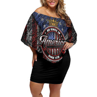 No Kings In America Since 1777 Family Matching Off Shoulder Short Dress and Hawaiian Shirt Retro Vibe - Wonder Print Shop