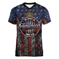 No Kings In America Since 1777 Women V-Neck T-Shirt Retro Vibe - Wonder Print Shop