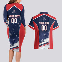Custom USA Cricket Couples Matching Long Sleeve Bodycon Dress and Hawaiian Shirt US Team Play Bold Play Proud - Wonder Print Shop