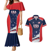 Custom USA Cricket Couples Matching Mermaid Dress and Hawaiian Shirt US Team Play Bold Play Proud - Wonder Print Shop