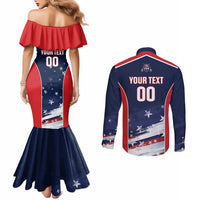 Custom USA Cricket Couples Matching Mermaid Dress and Long Sleeve Button Shirt US Team Play Bold Play Proud - Wonder Print Shop