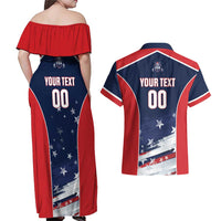 Custom USA Cricket Couples Matching Off Shoulder Maxi Dress and Hawaiian Shirt US Team Play Bold Play Proud - Wonder Print Shop