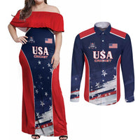 Custom USA Cricket Couples Matching Off Shoulder Maxi Dress and Long Sleeve Button Shirt US Team Play Bold Play Proud - Wonder Print Shop