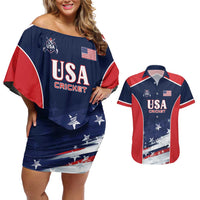 Custom USA Cricket Couples Matching Off Shoulder Short Dress and Hawaiian Shirt US Team Play Bold Play Proud - Wonder Print Shop