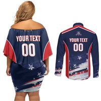 Custom USA Cricket Couples Matching Off Shoulder Short Dress and Long Sleeve Button Shirt US Team Play Bold Play Proud - Wonder Print Shop