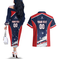 Custom USA Cricket Couples Matching Off The Shoulder Long Sleeve Dress and Hawaiian Shirt US Team Play Bold Play Proud - Wonder Print Shop