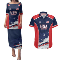 Custom USA Cricket Couples Matching Puletasi and Hawaiian Shirt US Team Play Bold Play Proud - Wonder Print Shop