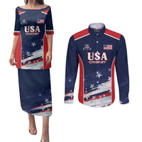 Custom USA Cricket Couples Matching Puletasi and Long Sleeve Button Shirt US Team Play Bold Play Proud - Wonder Print Shop