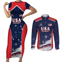 Custom USA Cricket Couples Matching Short Sleeve Bodycon Dress and Long Sleeve Button Shirt US Team Play Bold Play Proud - Wonder Print Shop