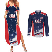 Custom USA Cricket Couples Matching Summer Maxi Dress and Long Sleeve Button Shirt US Team Play Bold Play Proud - Wonder Print Shop