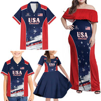 Custom USA Cricket Family Matching Off Shoulder Maxi Dress and Hawaiian Shirt US Team Play Bold Play Proud - Wonder Print Shop