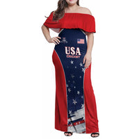 Custom USA Cricket Family Matching Off Shoulder Maxi Dress and Hawaiian Shirt US Team Play Bold Play Proud - Wonder Print Shop