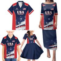 Custom USA Cricket Family Matching Puletasi and Hawaiian Shirt US Team Play Bold Play Proud - Wonder Print Shop