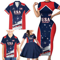 Custom USA Cricket Family Matching Short Sleeve Bodycon Dress and Hawaiian Shirt US Team Play Bold Play Proud - Wonder Print Shop