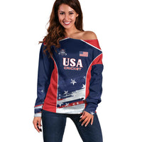 Custom USA Cricket Off Shoulder Sweater US Team Play Bold Play Proud - Wonder Print Shop