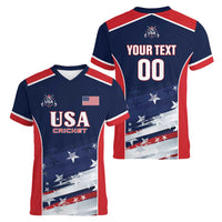 Custom USA Cricket Women V-Neck T-Shirt US Team Play Bold Play Proud - Wonder Print Shop