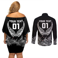 Custom New Zealand Rugby Couples Matching Off Shoulder Short Dress and Long Sleeve Button Shirt NZ Opango Forever Silver Fern Heart - Wonder Print Shop