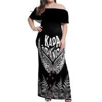 Custom New Zealand Rugby Off Shoulder Maxi Dress NZ Opango Forever Silver Fern Heart - Wonder Print Shop